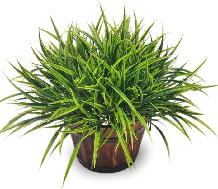 12 Bundles Artificial Outdoor Plants UV Resistant Fake Grass Plants Faux Plastic Plants Greenery Shrubs for Home Garden Pathway Window Box Front Porch Spring Summer Decor, Green