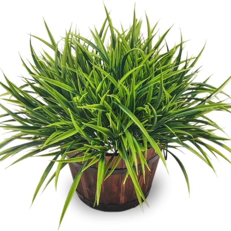 12 Bundles Artificial Outdoor Plants UV Resistant Fake Grass Plants Faux Plastic Plants Greenery Shrubs for Home Garden Pathway Window Box Front Porch Spring Summer Decor, Green