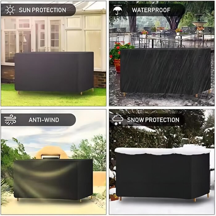 Patio Furniture Covers Waterproof, 94x35x30inch/LxWxH 600D Heavy Duty Rectangle Patio Furniture Cover Waterproof Outdoor Dining Table and Chair Cover Outdoor Furniture Covers Waterproof - Image 3