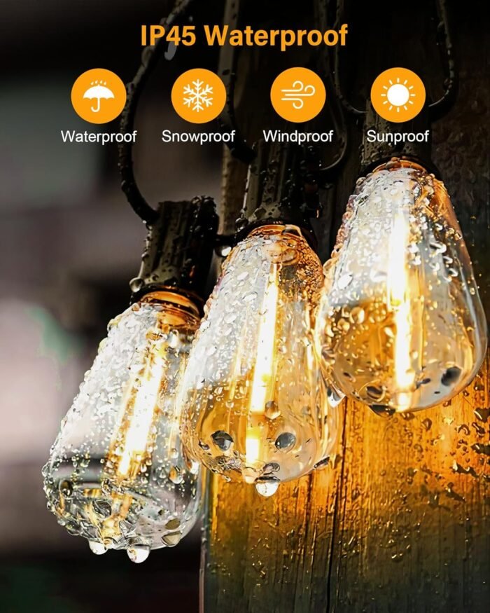 Doukegde 100FT LED Outdoor String Lights, 2700K LED Patio Lights Outdoor Waterproof with 50+2 Shatterproof Vintage Bulbs, Plug in Hanging Light for Porch, Backyard, Garden, Gazebo [Non-Solar] - Image 3
