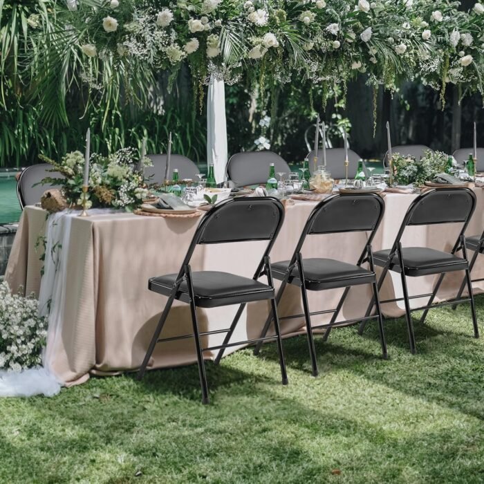 Sweetcrispy Folding Chair 4 Pack, Leather Padded Folding Chairs, Sturdy Metal Foldable Chairs, Easy to Use and Store, Outdoor and Indoor, for Home, Office, Party, Comfy, Black - Image 2