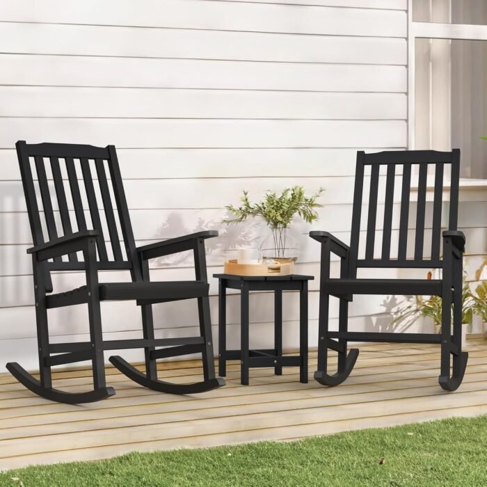 Oversized Outdoor Rocking Chairs Set of 2, All Weather Resistant Wooden Rocker with High Back and Wide Seat, Heavy Duty 350 lbs Patio Chair for Backyard, Porch, Garden, Black - Image 6