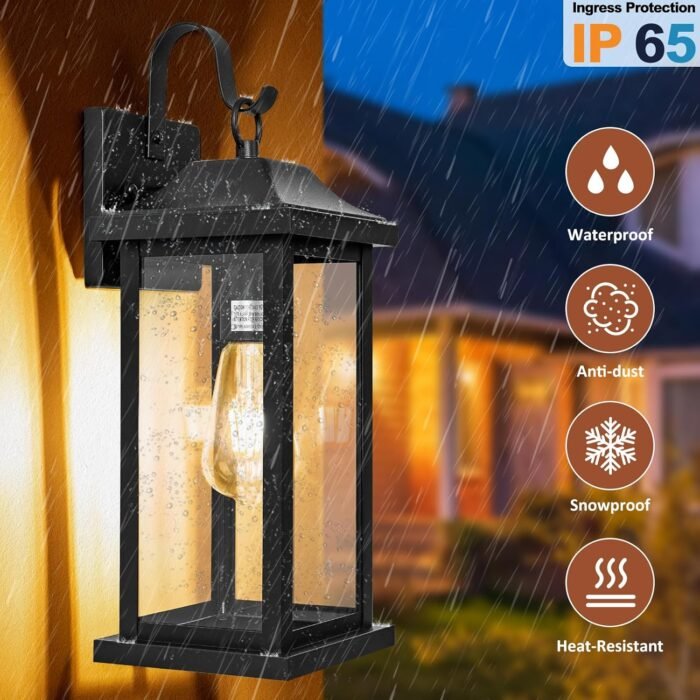 2-Pack 17 Inch Large Outdoor Light Fixtures, Exterior Matte Black Wall Sconces IP65 Waterproof Anti-Rust, Porch Lights with Clear Glass Outside Modern Wall Lanterns E26 Bulb Base - Image 4