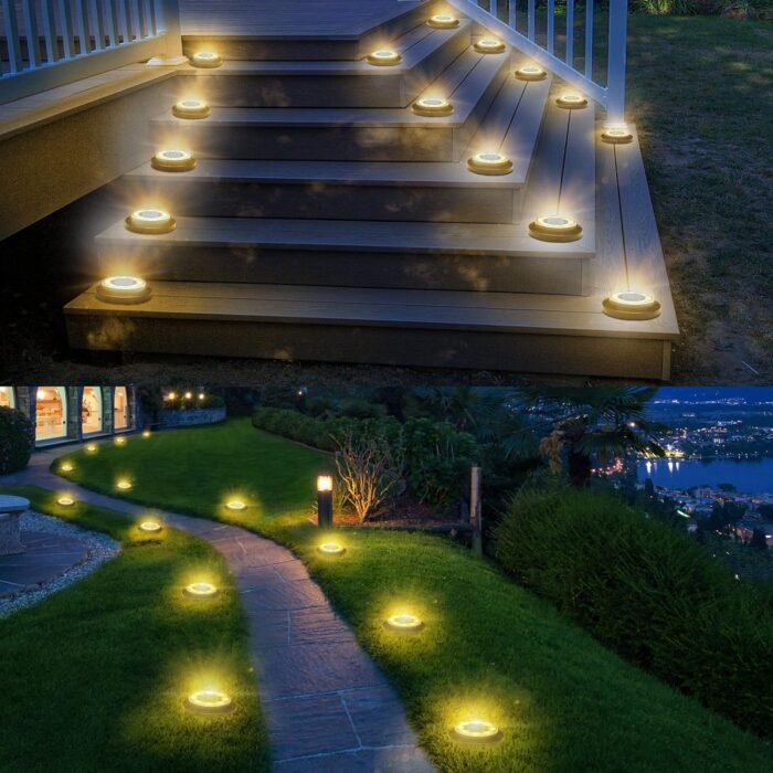Flacchi Solar Ground Lights - Solar Powered Lights Outdoor Solar Disk Lights Waterproof Landscape Lights for Patio Yard Pathway Walkway Driveway (Warm White, 12 Pack) - Image 6