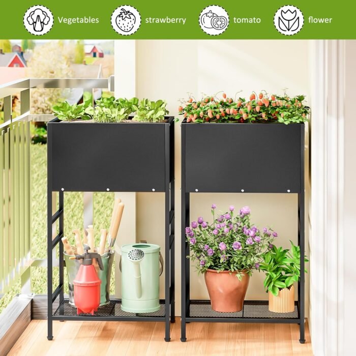 Raised Garden Bed, Raised Planter Box with Legs, Outdoor Metal Elevated Garden Bed, Small Standing Raised Beds Flower Bed for Gardening, Backyard, Balcony, Patio - Image 6