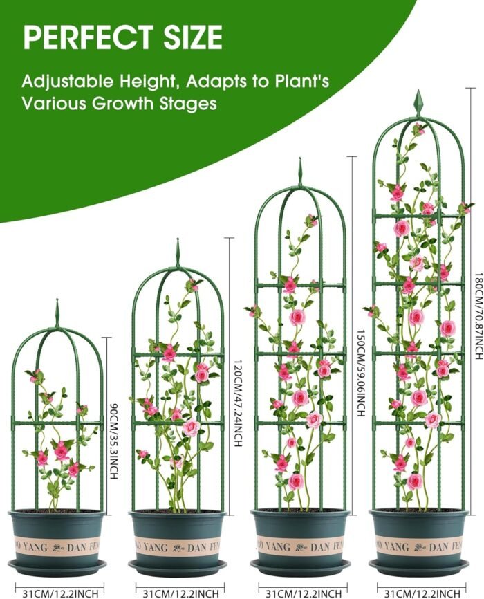 Trellis for Climbing Plants Outdoor, 6FT Garden Obelisk Rustproof PE Coated Metal Potted Plant Climbing Support, Thickened Tube Plant Tower Trellis for Clematis Vine Support Indoor (1 Pack) - Image 2