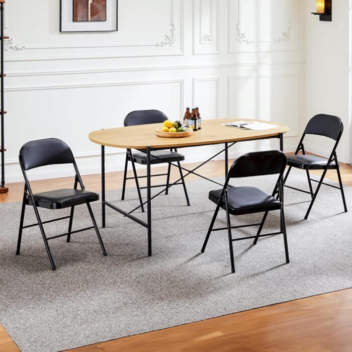 Sweetcrispy Folding Chair 4 Pack, Leather Padded Folding Chairs, Sturdy Metal Foldable Chairs, Easy to Use and Store, Outdoor and Indoor, for Home, Office, Party, Comfy, Black - Image 8