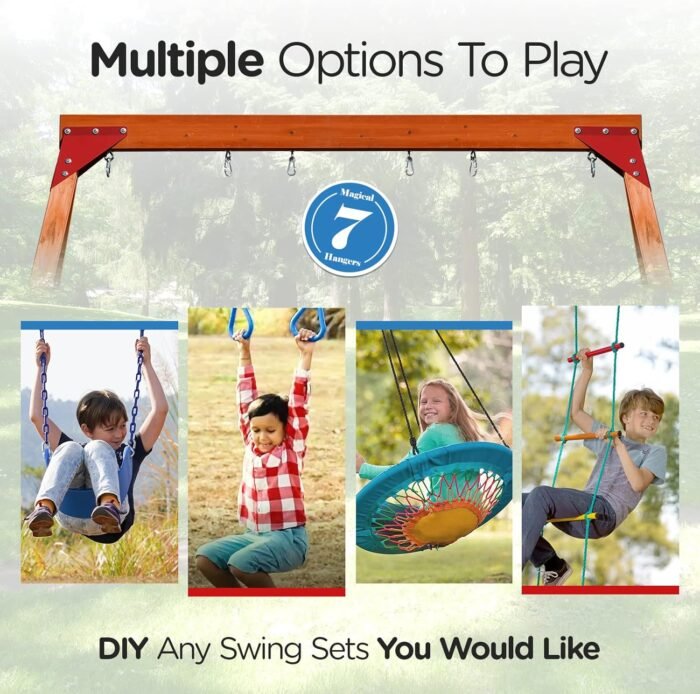 Dolphin Playground DIY Swing Sets for Backyard, Wooden Swing Set Outdoor for Kids with Trapeze Swing Bar and 2 Belt Swings, Heavy Duty Playground Accessories, Suitable for Any Swing Replacements - Image 3