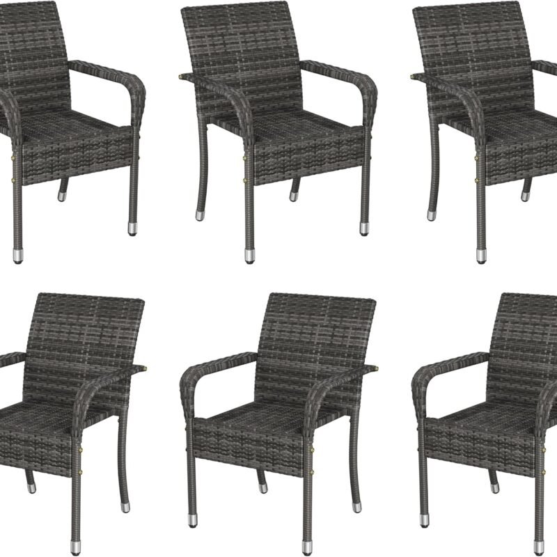 Yaheetech Set of 6 Stackable Outdoor Rattan Dining Chairs, All-Weather Armchair w/Armrests, Steel Frame for Garden, Patio, Deck, Yard, Poolside Gray