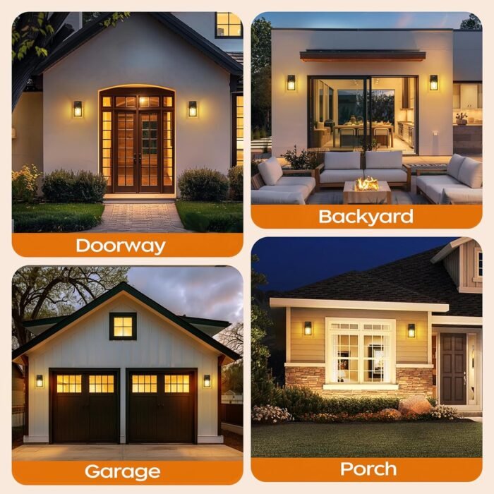 WIHTU Dusk to Dawn Outdoor Wall Lights, 4 Pack Exterior Lighting Fixtures for House, Waterproof Porch Lights with E26 Sockets, Black Outdoor Wall Sconce for Front Door, Patio, Garage - Image 7