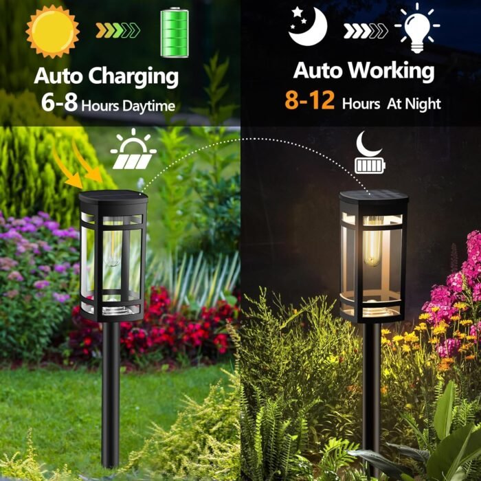 12 Pack Solar Lights Outdoor Waterproof for Garden Pathway Walkway Driveway Yard Lawn Decorative Landscape Lighting. (Warm White Light, 12) - Image 3