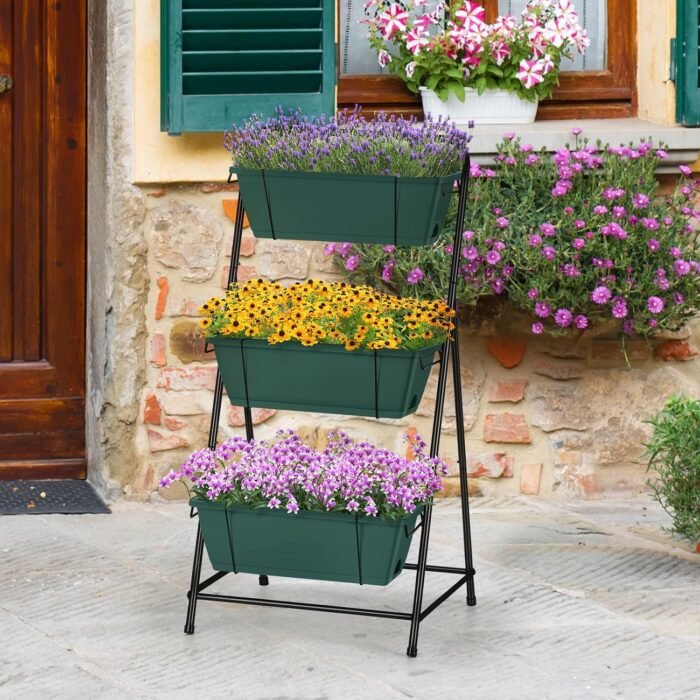 Vertical Raised Garden Bed 3 Tier Garden Planter Standing Planter Box Herb Garden Planter Outdoor and Indoor for Vegetables Flowers Green - Image 6