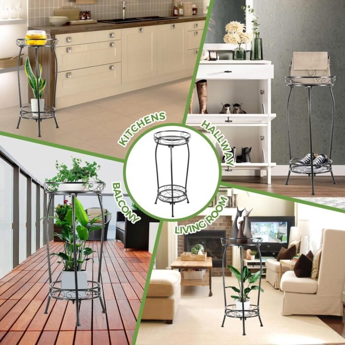 Plant Stand Indoor Outdoor 2 Tier 27" Tall Metal Potted Holder Rack Flower Pot Stand Heavy Duty Plant Shelf Rustproof Iron Multiple Plant Round Supports Rack for Planter Corner Garden Balcony Patio - Image 5
