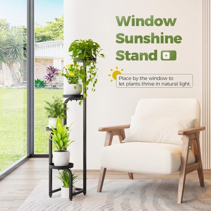 Bamworld Tall Plant Stand Indoor Outdoor, Corner Metal Flower Pot Stands for Multiple Plants, 4 Tier Heavy Duty Plant Shelf for Patio Garden Balcony Living Room Bedroom(Patent Design) - Image 5