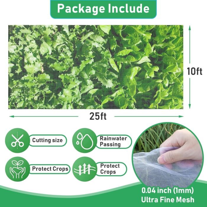 GonLei 10x25FT Garden Mesh Netting Kit Raised Beds (6 Pcs Garden Hoops & 18 Clips) Garden Hoops Plant Row Covers Netting Protection Berry Bush Trees Grass Seed Barrier Net - Image 3