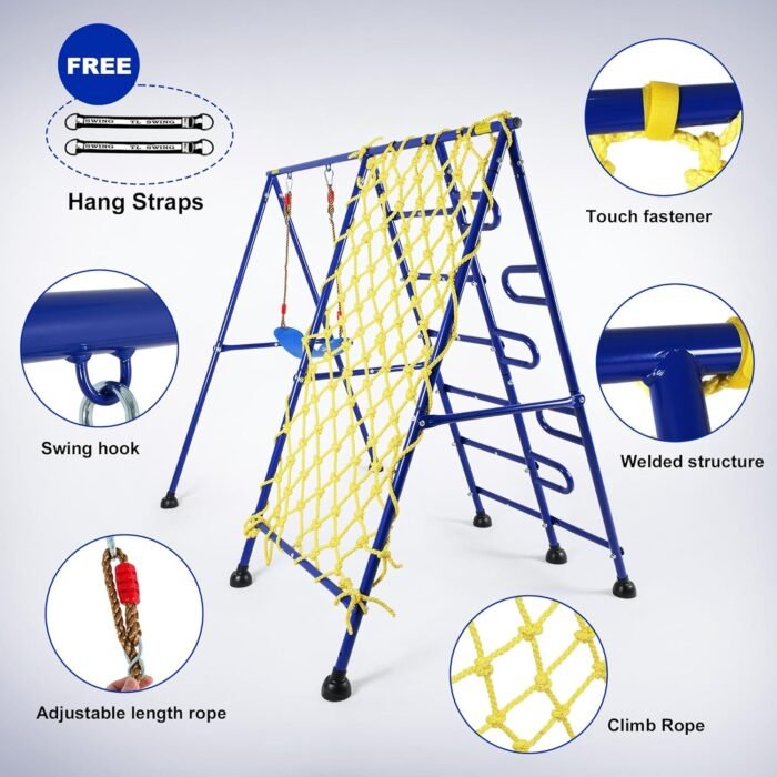 leikefitness Swing Sets for Backyard Heavy Duty Metal Swing Frame Saucer Swing for Indoor Outdoor Activities A Frame Metal Swing Set with 2 Swing Seats (AB3300-00 Blue), AW3000 - Image 6