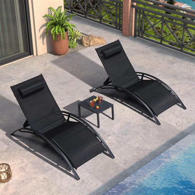 PURPLE LEAF Patio Oversized Chaise Lounge Chair Set with Side Table Pool Adjustable Recliner Chairs for Outside Outdoor Sunbathing Tanning Poolside Lounger