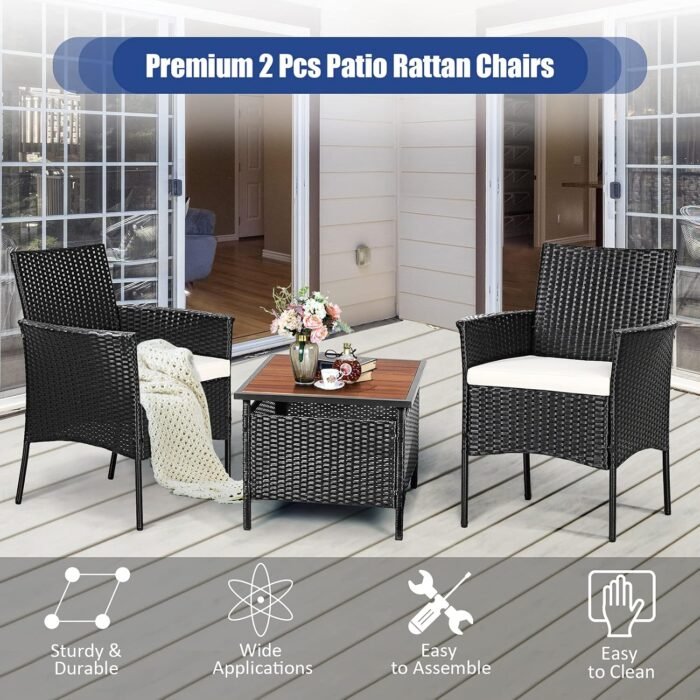 Patio Chairs Set of 2, All Weather Rattan Wicker Dining Chairs with Soft Removable Cushions, Armrest, Outdoor Dining Chairs for Garden, Pool, Backyard, Lawn, Porch, Black - Image 7