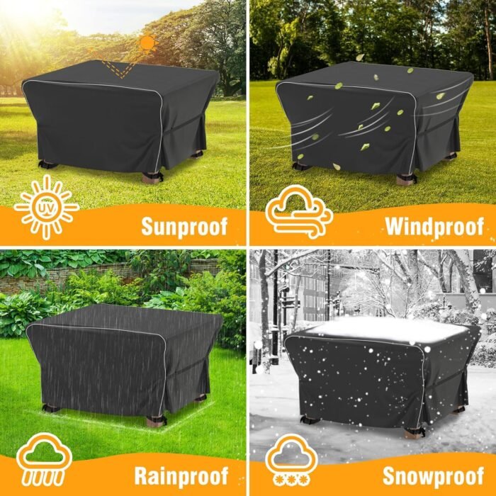 Velway Patio Furniture Set Cover - Heavy Duty 420D Waterproof Weatherproof Outdoor Dining Table and Chairs Furniture Set Cover with Reflective Tape Square 49"L x 49"W x 29"H - Black - Image 6
