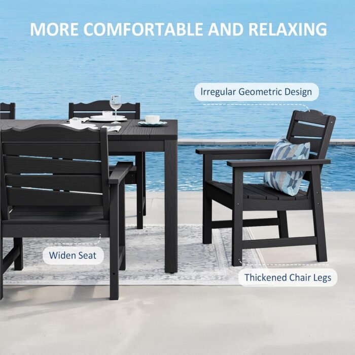 5-Piece Patio Dining Sets, Outdoor Dining Table w/Aluminum Frame and 4 Chairs, Weatherproof HIPS Dining Furniture Set with Umbrella Hole, for Backyard, Garden, Lawn, and Poolside, Black - Image 5
