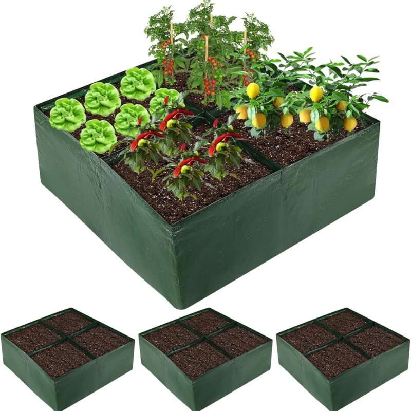 Fabric Raised Garden Bed, 3 Pack 4 Grids Plant Grow Bags, 2x2x0.82FT Breathable Planter Raised Beds for Growing Vegetables Potatoes Flowers, Rectangle Planting Container for Outdoor Gardening.