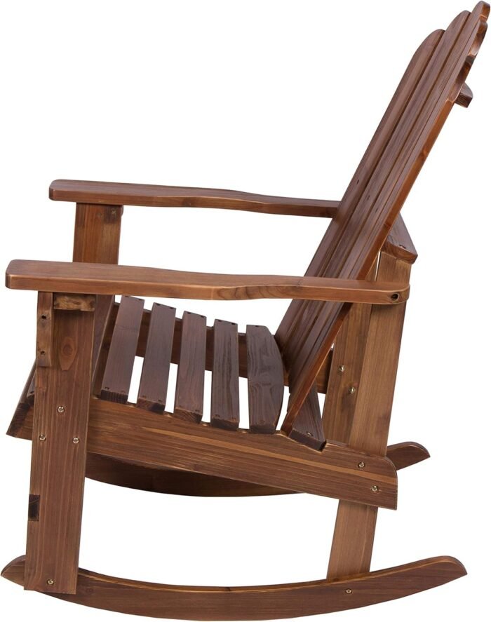 Shine Company Marina Adirondack Porch Rocker, Indoor Outdoor Wood Rocking Chair, Oak - Image 3