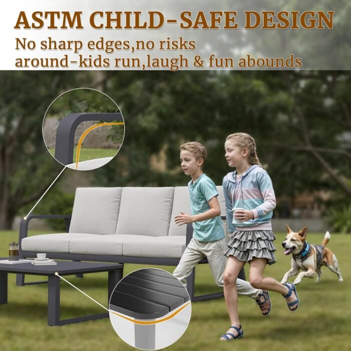 3 Piece Aluminum Outdoor Swivel Rocking Chairs Set, All Weather Swivel Patio Chairs for Porch Deck Balcony Garden (Silver Gray) - Image 7