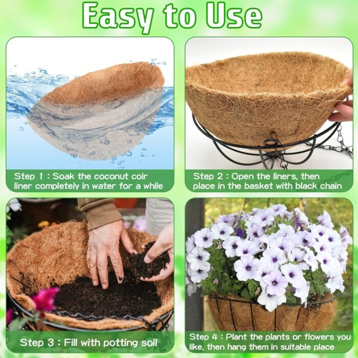 ZeeDix Hanging Baskets for Plants Outdoor-3 Pack 12 Inch Hanging Planters with Coconut Liners, Metal Round Hanging Planter for Flowers Vegetables - Image 3