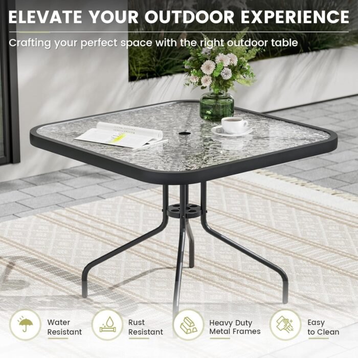 UDPATIO Patio Dining Set for 5, Outdoor Table and Chairs Set with Textured Glass Table, 4 Stackable Patio Chairs, Outdoor Furniture Set for Deck Garden Backyard Lawn Poolside (Light Grey) - Image 4