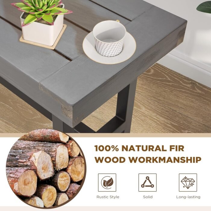 AVAWING Outdoor Wood Benches Set of 2, Patio Wooden Picnic Bench Waterproof, Backless Long Garden Park Chair for Porch, Balcony and Deck,Grey - Image 4