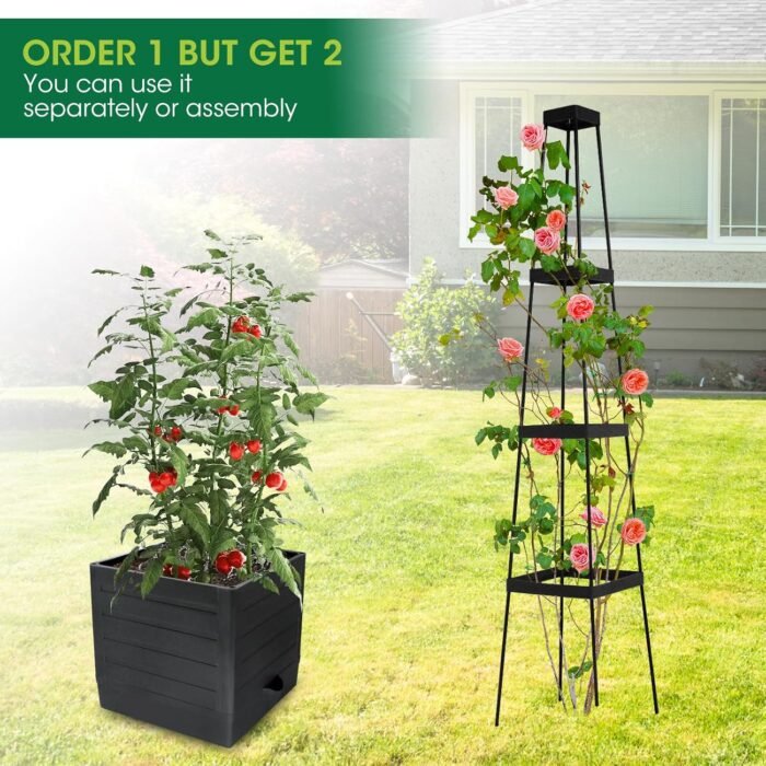 MQFORU 2Pack Raised Garden Bed Planter Boxes with Trellis, 57" Self-Watering Tomato Planter Boxes with Trellis for Climbing Vegetable and Plants, Tomato Cage for Indoor Outdoor Use - Image 6