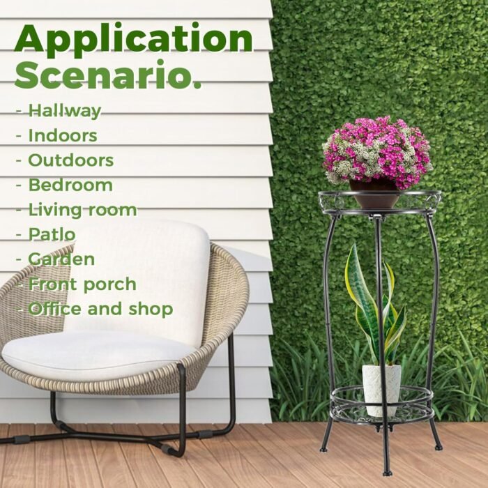 Plant Stand Indoor Outdoor 2 Tier 27" Tall Metal Potted Holder Rack Flower Pot Stand Heavy Duty Plant Shelf Rustproof Iron Multiple Plant Round Supports Rack for Planter Corner Garden Balcony Patio - Image 4