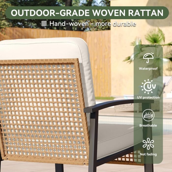 Aoxun 3-Piece Outdoor Rocking Bistro Set, Patio Furniture Set with Coffee Table and Thick Cushions, Wicker Rocking Chairs Set of 2 for Garden, Balcony, Backyard, Poolside (Beige) - Image 3