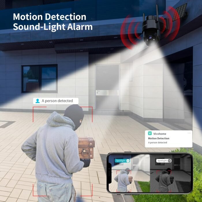 2Pack 2K HD Solar Security Cameras Wireless Outdoor, 360° PTZ View Outdoor Cameras for Home Security,Color Night Vision with Spotlight, 2-Way Audio,Motion Alarm, IP65 Waterproof - Image 6