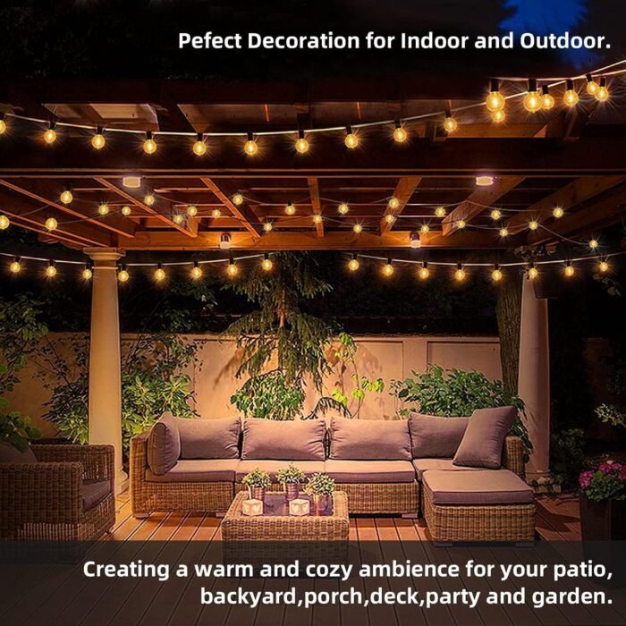 Outdoor String Lights 50ft, G40 Led Patio Globe Lights with 26pcs Plastic Bulbs, Shatterproof Waterproof Connectable Hanging for Porch Cafe Bistro Backyard Gazebo Balcony Deck Party - Image 5