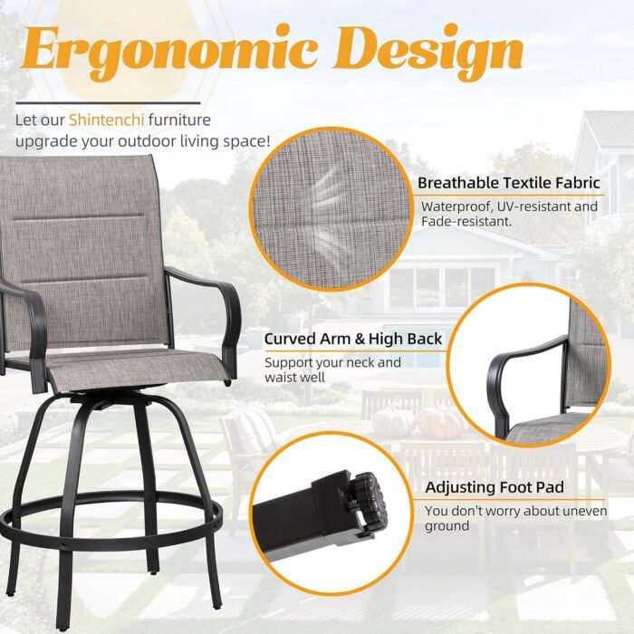 Shintenchi 4 Piece Patio Swivel Bar Stools, All-Weather Padded Textile Outdoor High Top Bistro Chairs，Outdoor Height Bar Patio Stools& Bar Chairs Set of 4 with High Back for Yard, Balcony, Deck - Image 5