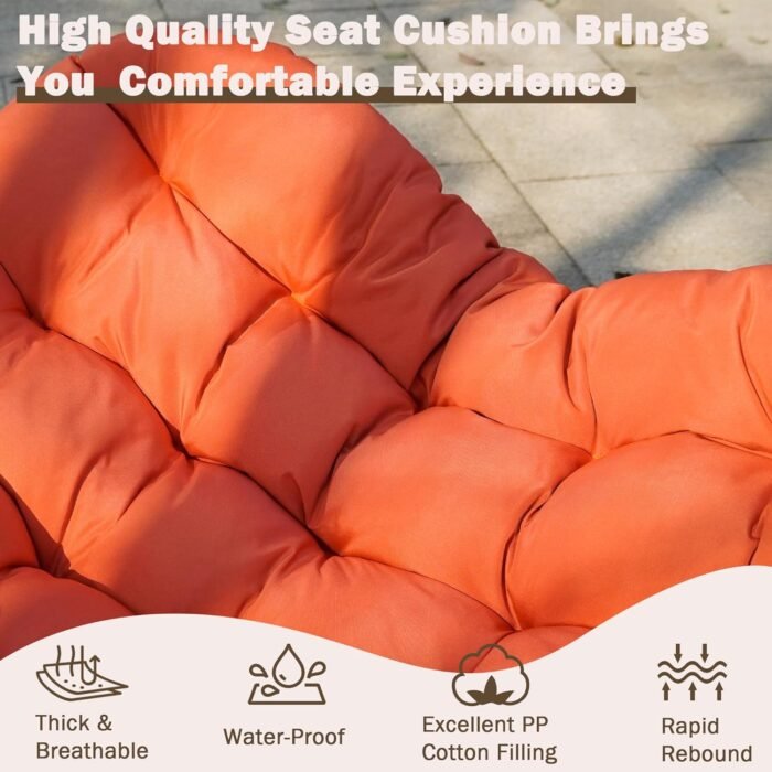 Papasan Rocking Chair, Oversized Patio Papasan Chairs Indoor with Cushion & Pillow, Egg-Shaped Rocking Chair Outdoor, All-Weather Wicker Rocker for Garden, Deck, Living Room, Red - Image 6