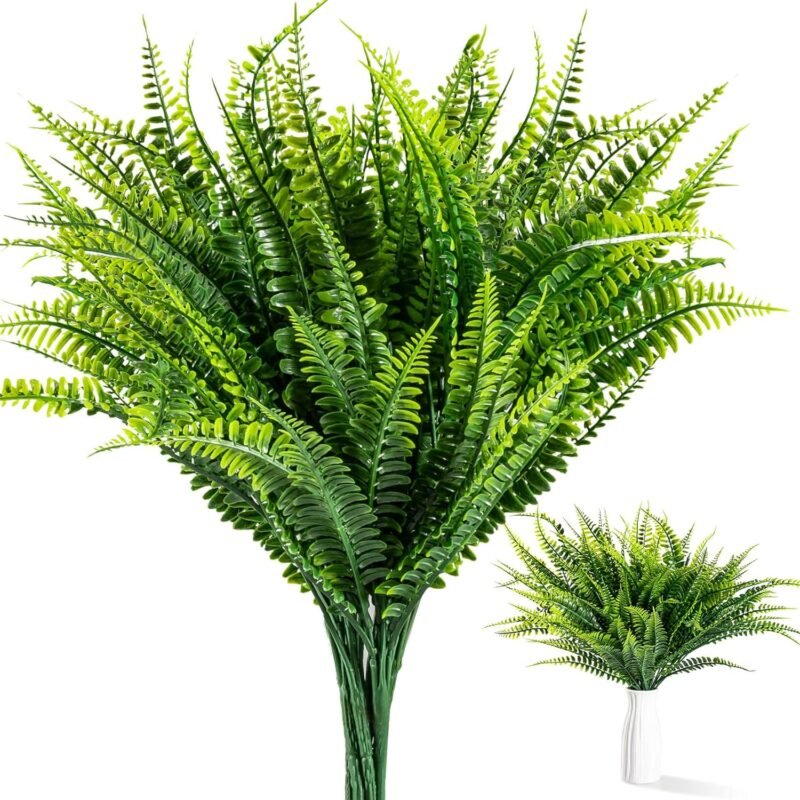 6 PCS Fake Fern - Artificial Ferns for Outdoors Faux Ferns for Outdoor Planter Large Outdoor Patio Decor Boston Fern Artificial Plants Faux Greenery Outdoor Porch Decor