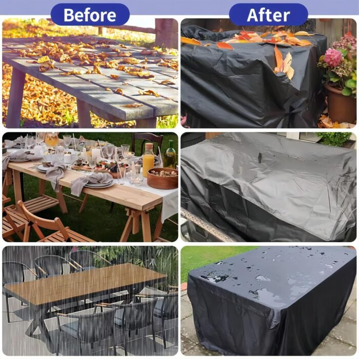 Patio Furniture Covers Waterproof, 94x35x30inch/LxWxH 600D Heavy Duty Rectangle Patio Furniture Cover Waterproof Outdoor Dining Table and Chair Cover Outdoor Furniture Covers Waterproof - Image 6