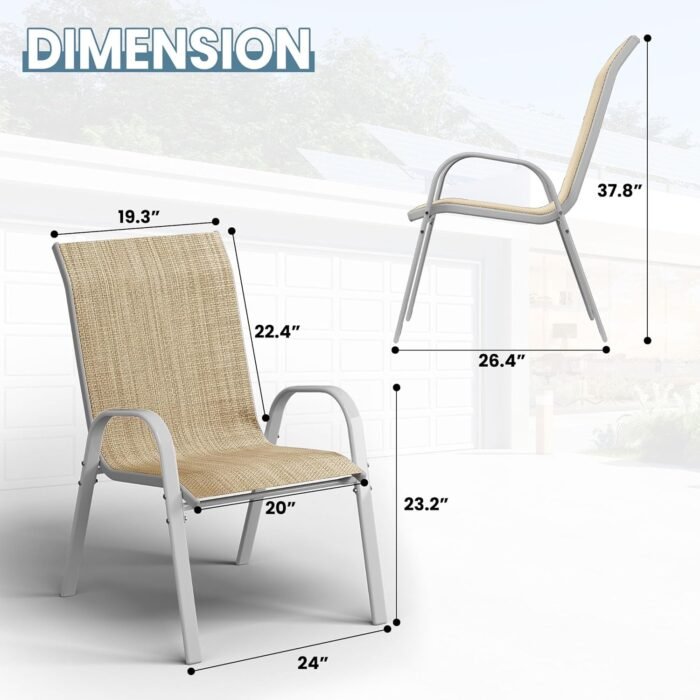Amopatio Patio Chairs Set of 4, Stackable Outdoor Dining Chairs for All Weather, Silver Outdoor Chair Garden Furniture for Backyard Deck, Beige - Image 3