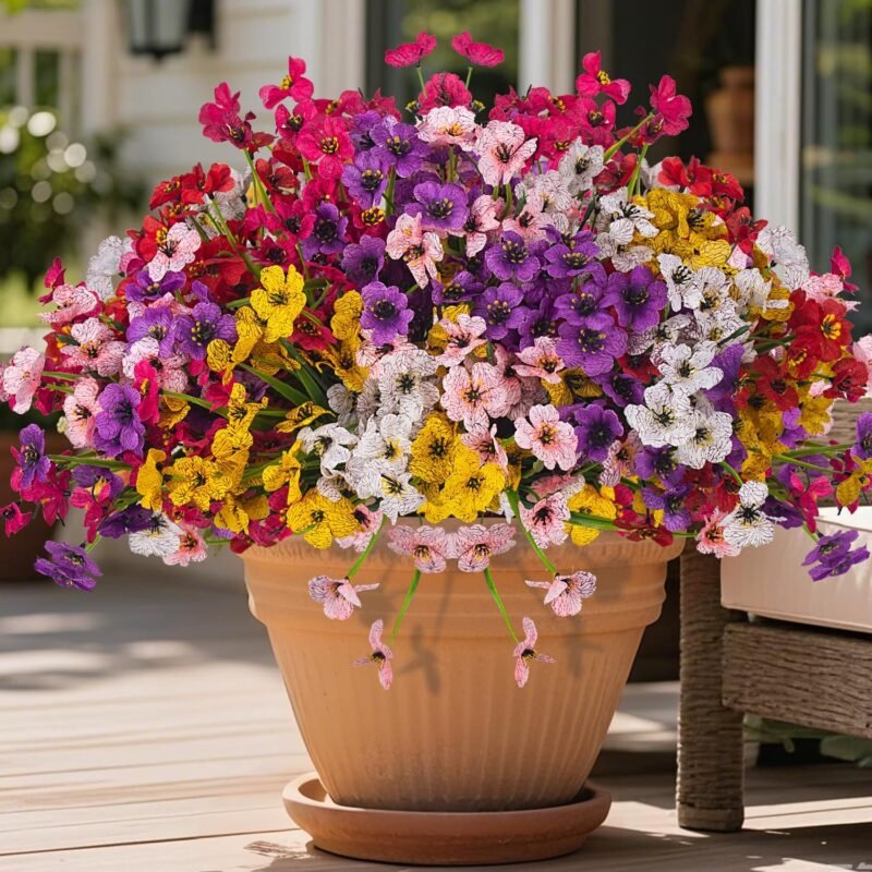 24 Bundles Artificial Flowers for Outdoor & Indoor , UV-Resistant Faux Plastic Plants Decor for Hanging Planters, Garden Porch, Window Box - Weather-Resistant Home Decor for Farmhouse, Wedding, Patio
