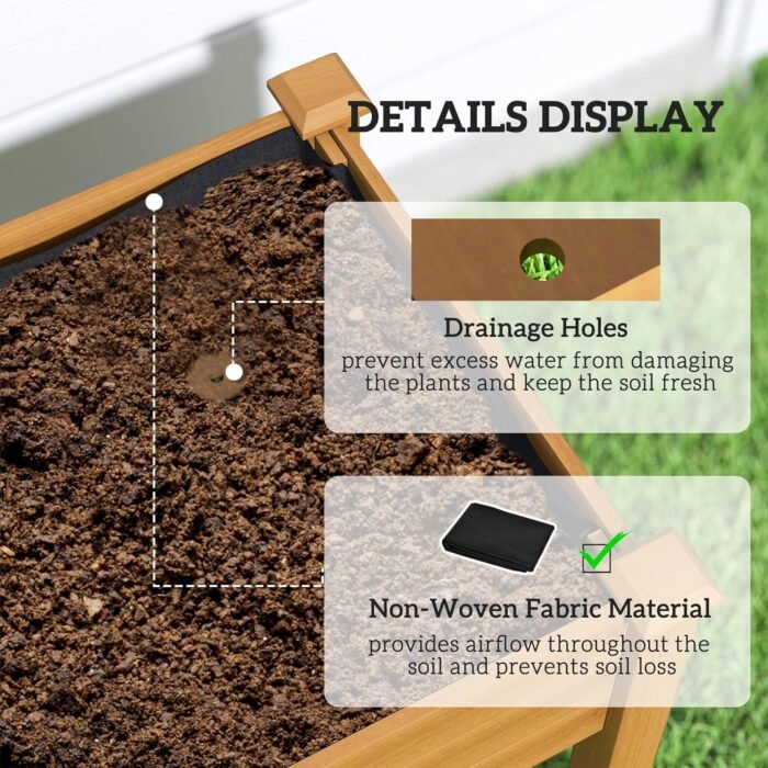 Outsunny Raised Garden Bed with PE Greenhouse Cover Outdoor Elevated Wood Planter Box for Herbs and Vegetables, Use for Patio, Backyard, Balcony, 48 x 22 x 46 inch, Sand - Image 4