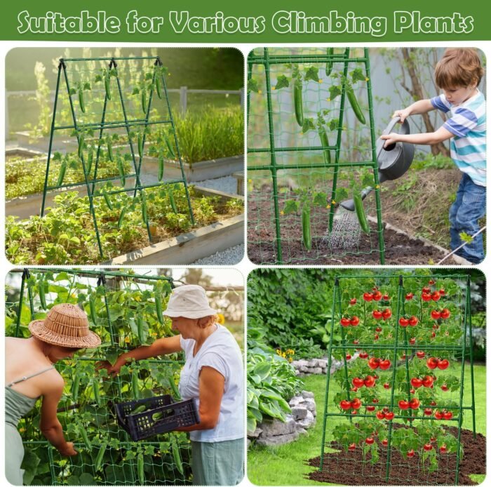 2 Packs Cucumber Trellis for Raised Beds, 31 X 47 Inch Adjustable Size A-Frame Garden Trellis for Climbing Plant Outdoors with Climbing Net and Plant Support Clip for Vegetable Grape Garden Supplies - Image 7