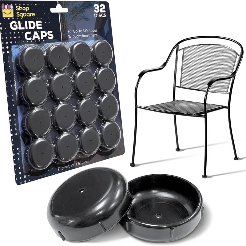 Wrought Iron Patio Furniture Feet Caps (32 Pack, Black) - 1.5" Round Plastic Outdoor Chair Leg Caps, Patio Furniture Replacement Feet