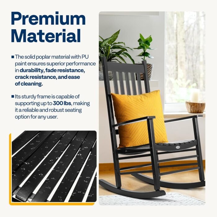 VIVOHOME Oversized Wooden Rocking Chair with Anti-Slip Strips for Noise Reduction, Suitable for Indoor, Porch, Garden, Black - Image 3