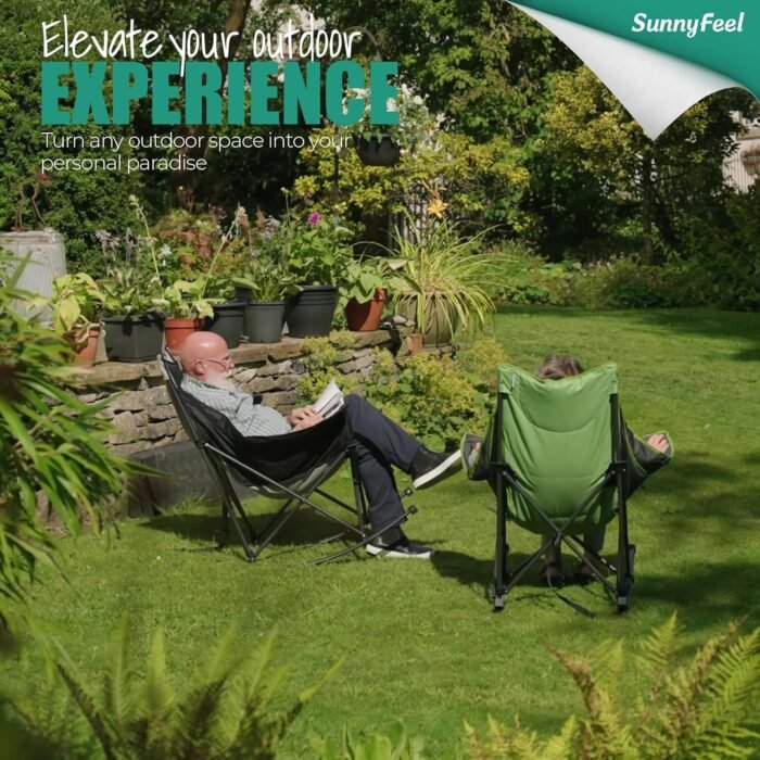 SUNNYFEEL Oversized Rocking Camping Chair, Fully Padded Patio Chair with Side Pocket, High Back Portable Lawn Recliner with Headrest, Outdoor Camp Rocker Chairs for Adults Heavy Duty 500 LBS - Image 5