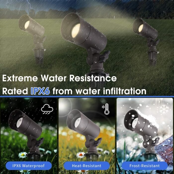 E ENERGETIC LIGHTING LED Landscape Lights with Connectors, 12V Low Voltage, Warm White 3000k, 4W, 175LM, Outdoor Waterproof Garden Pathway Lights Wall Tree Flag Spotlights with Spike Stand, 2 Pack - Image 3