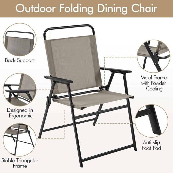 Yaheetech Outdoor Patio Chairs Set of 4, Folding Patio Chairs with Metal Frame, Armrests, Portable Dining Chairs for Camping, Lawn, Garden and Porch, Brown - Image 5