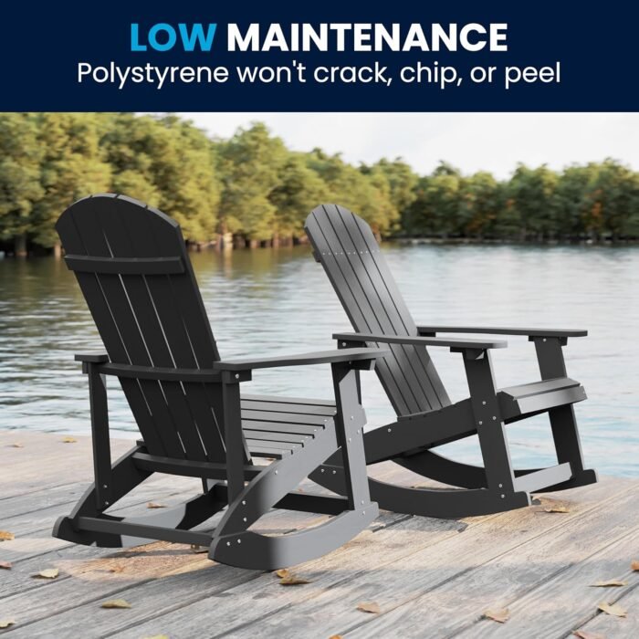 Flash Furniture Savannah Poly Resin Wood Adirondack Rocking Chair - All Weather Gray Polystyrene - Stainless Steel Hardware - Image 9