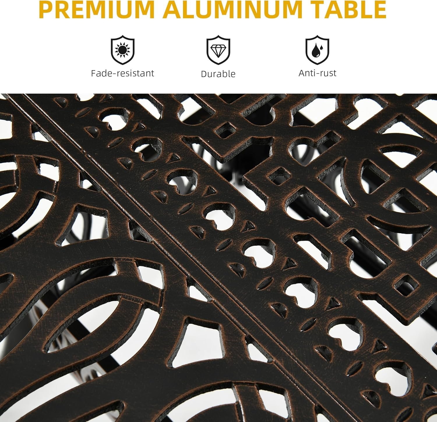 DWVO 7-Piece Outdoor Furniture Cast Aluminum Patio Dining Sets, All-Weather Patio Bistro Sets with 6 Chairs, 59 Inches Round Table with Umbrella Hole, Adjustable Feet for Balcony Backyard Deck Garden - Image 5